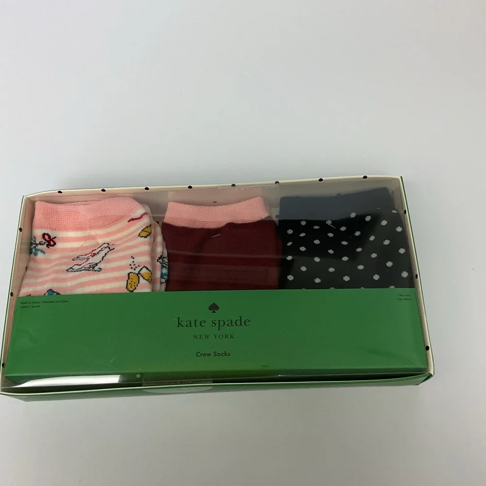 KATE SPADE 3 PAIR PACK COTTON BLEND CREW SOCKS MULTI PATTERN OS NWT